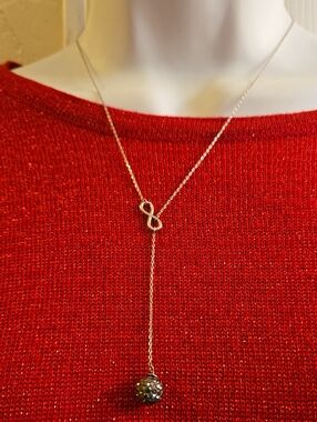 Sterling Silver Infinity Lariat Necklace with Pave Ball Drop - Silver
